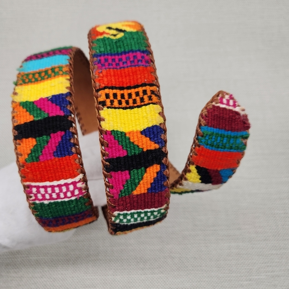 Unbranded Size 38 Belt Southwestern Boho Textile Leather Woven Hippie main image 9